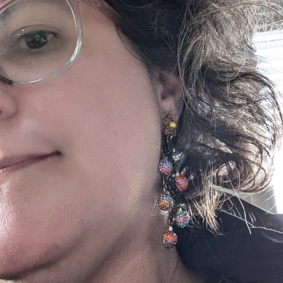 Christmas Earrings Artful Star Topping a Flowing Garland of Ornaments - Picture 2 of 9